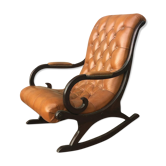 Rocking chair en cuir orange clouté Chesterfield