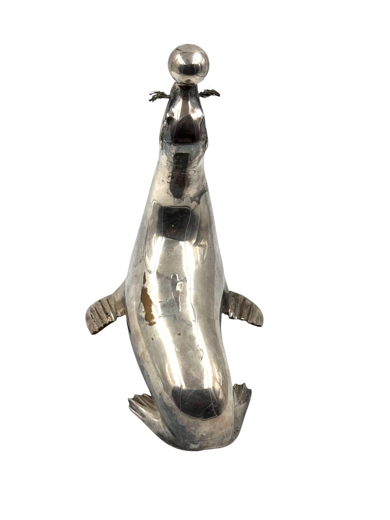 Art deco silverplated brass Seal sculpture, France 1940s