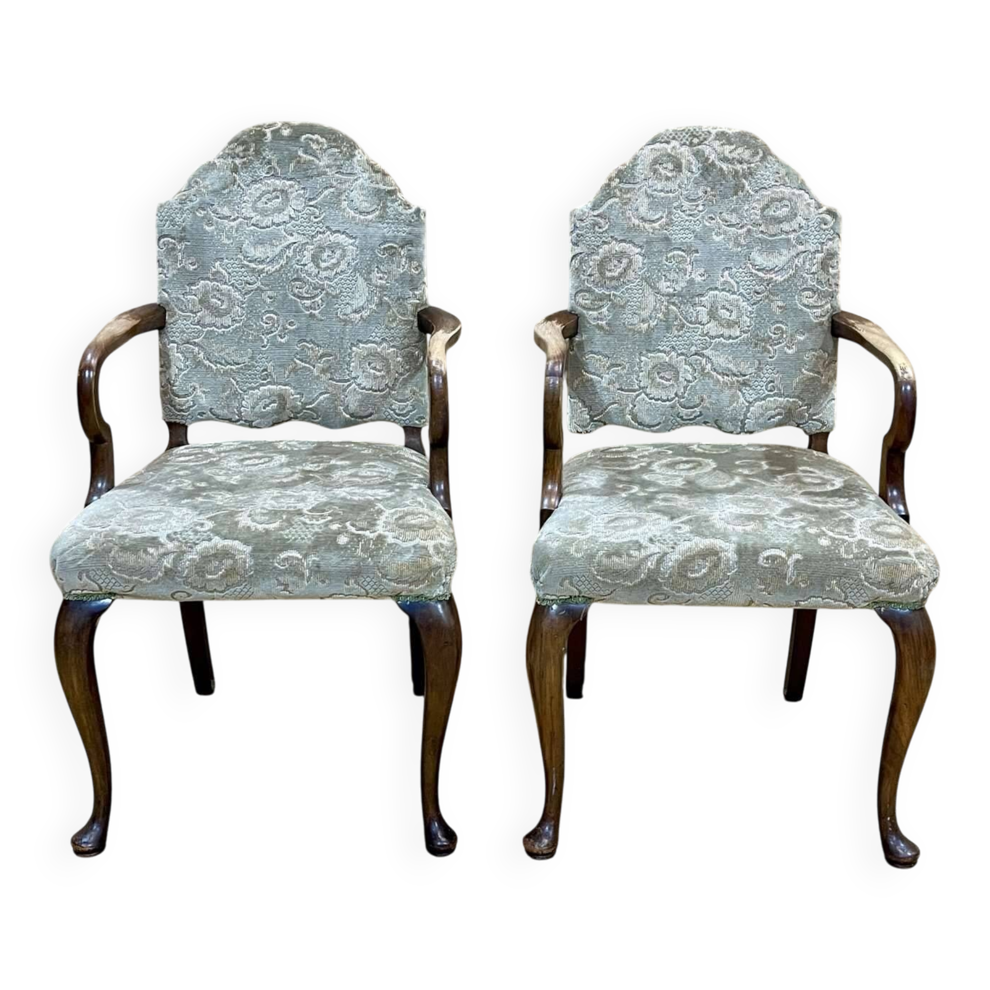 Pair of 1930s Walnut Chippendale Armchairs