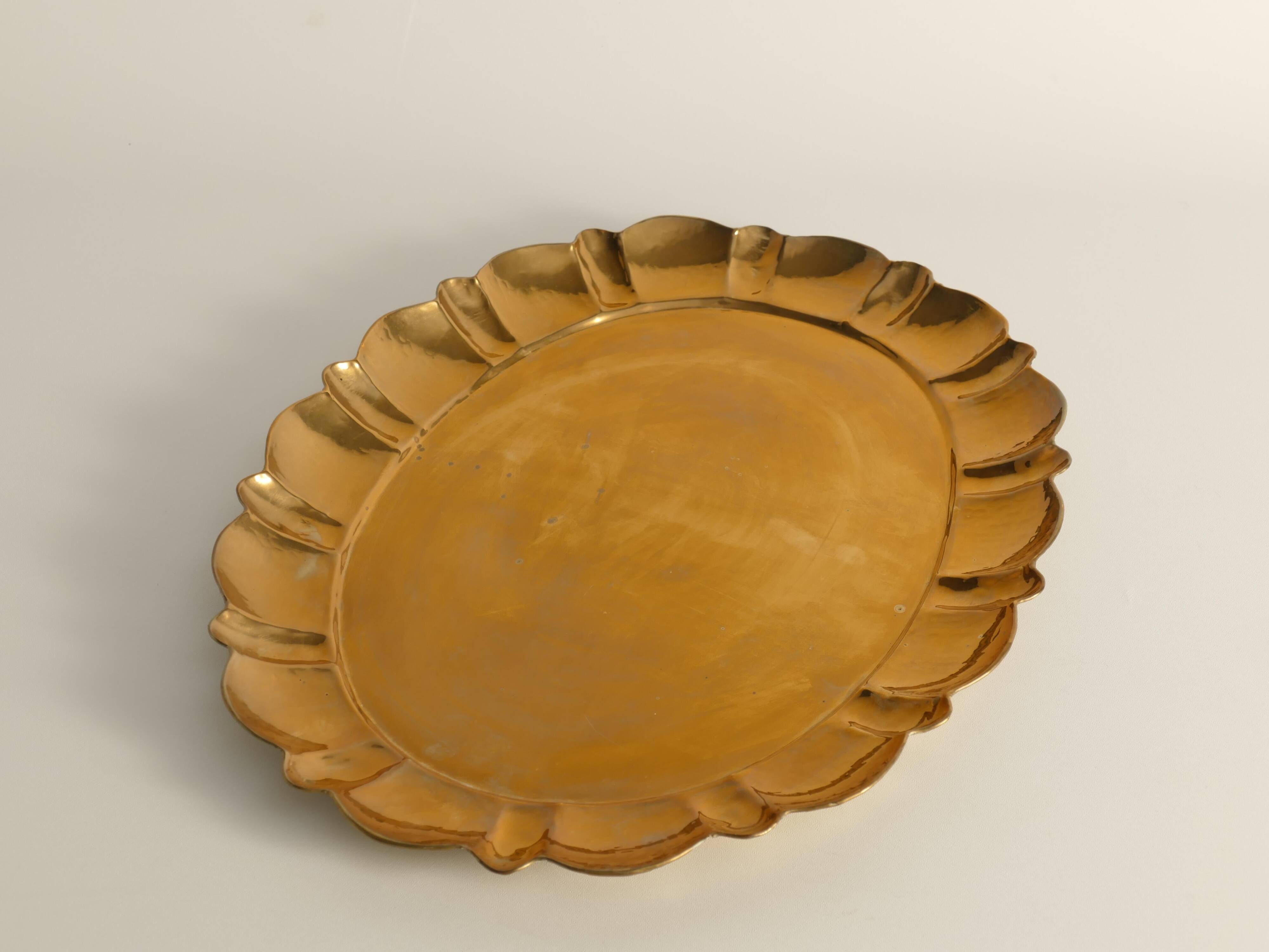 Hollywood Regency Large Oval Brass Tray by Firma Lars Holmström, Sweden 1940's