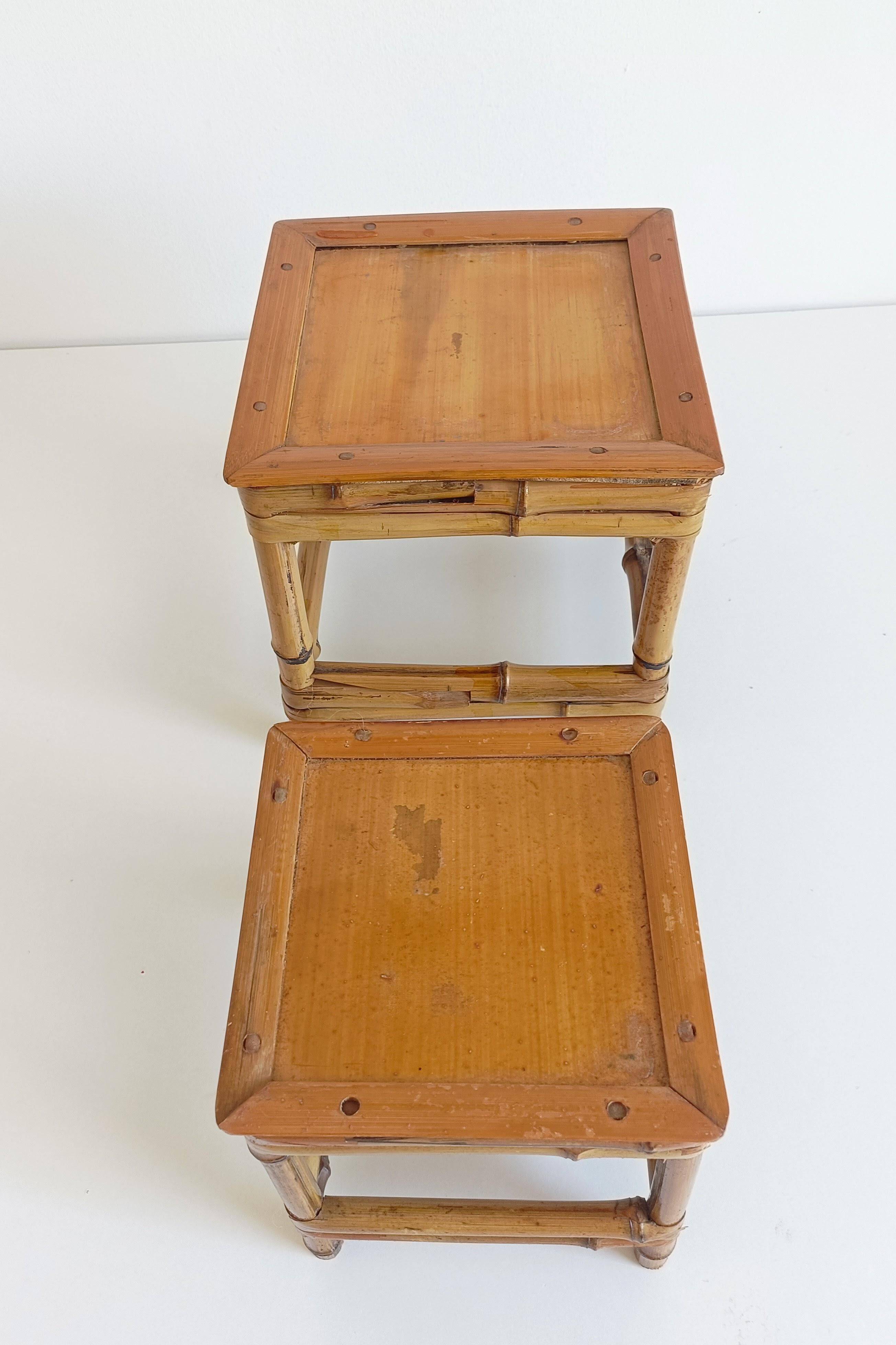 1950s Mid-Century French Bamboo and Wood Plant Pedestals, Hand-Crafted