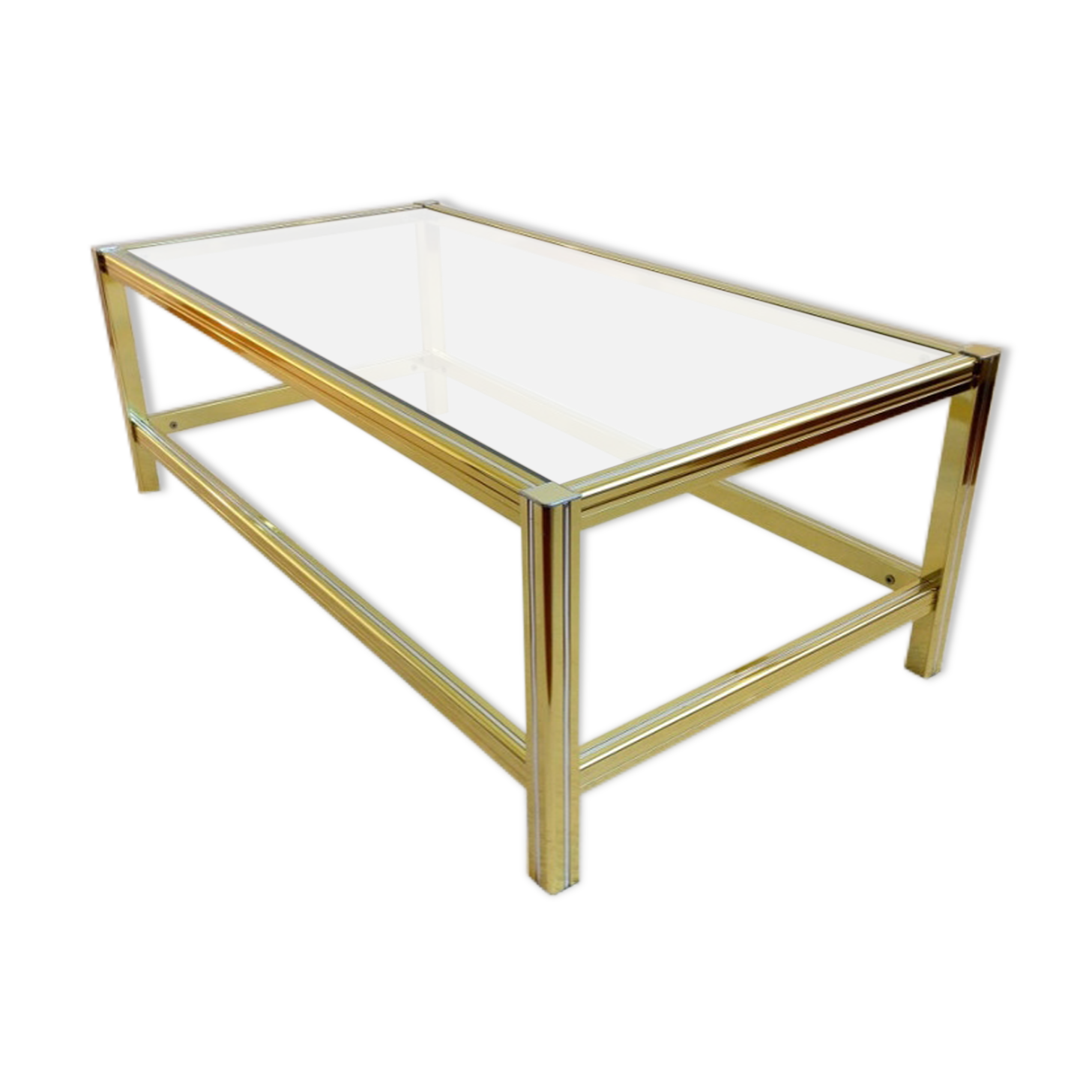 Vintage italian coffee table in brass and glass - 1970