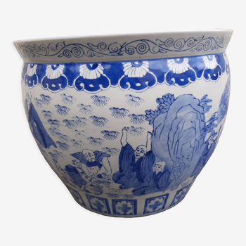 Pot ou récipient en céramique en porcelaine bleue et blanche pot ou vase chinoiserie