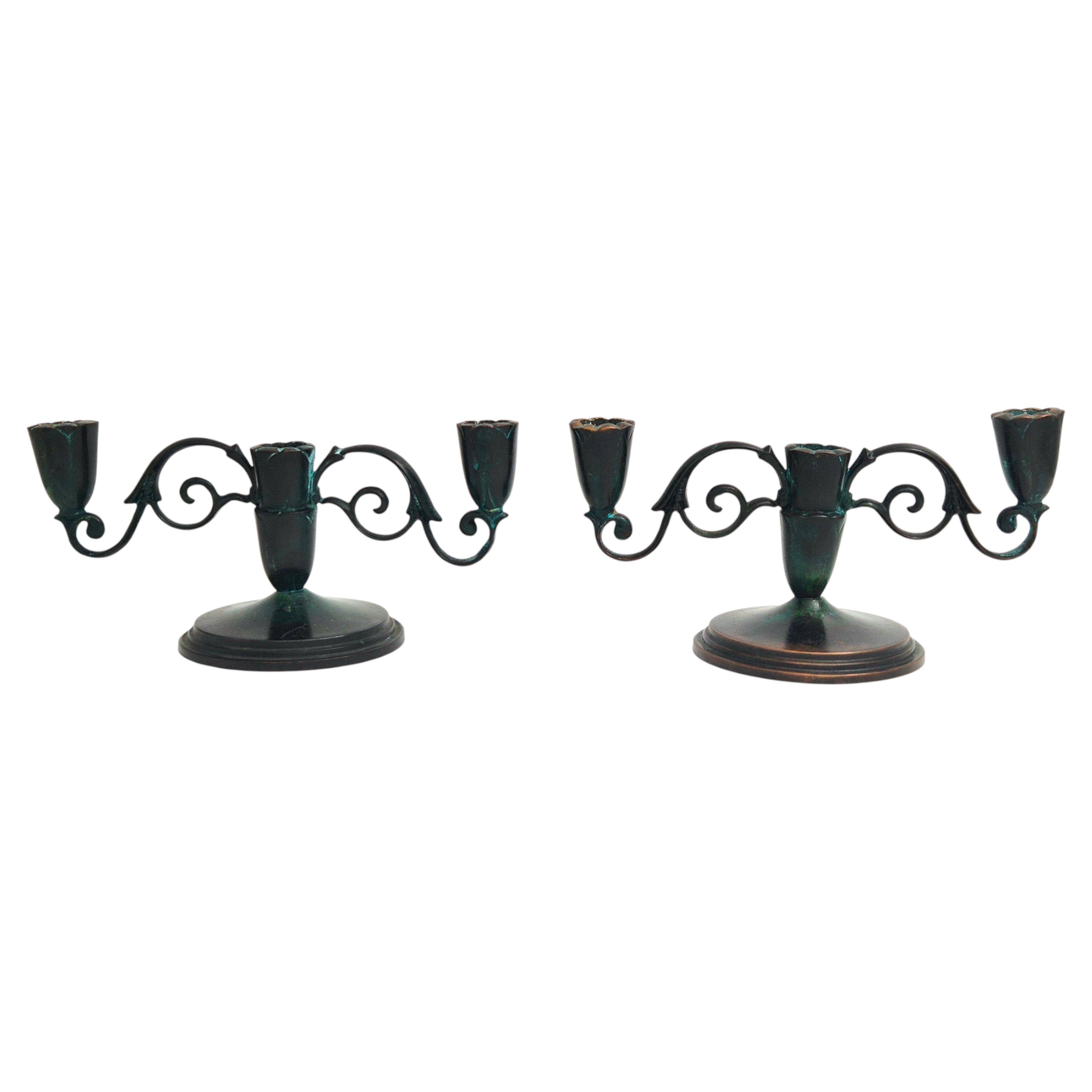 Pair of rare decorative bronze candelabra, Danish Grace 1920s/30s