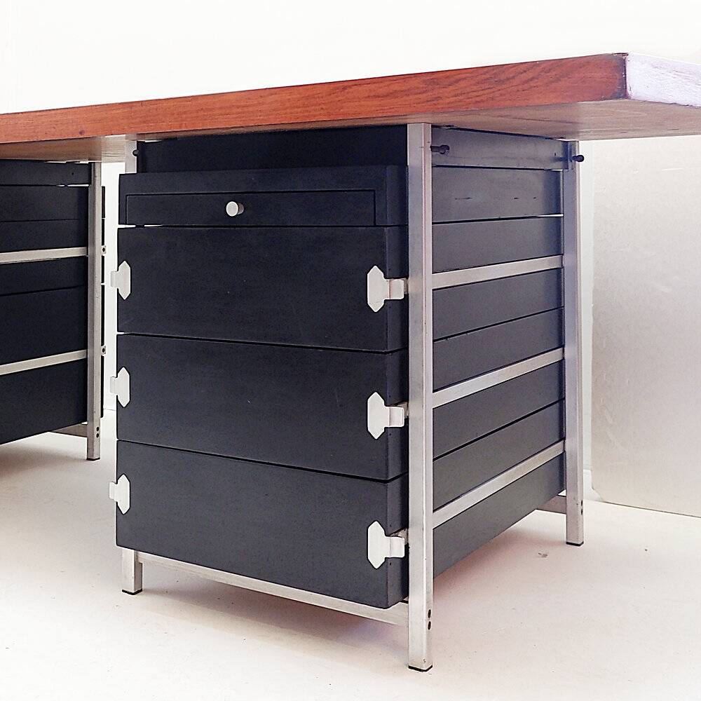 Boomerang desk with 2 drawer units Bergwood and wooden top - 1970s