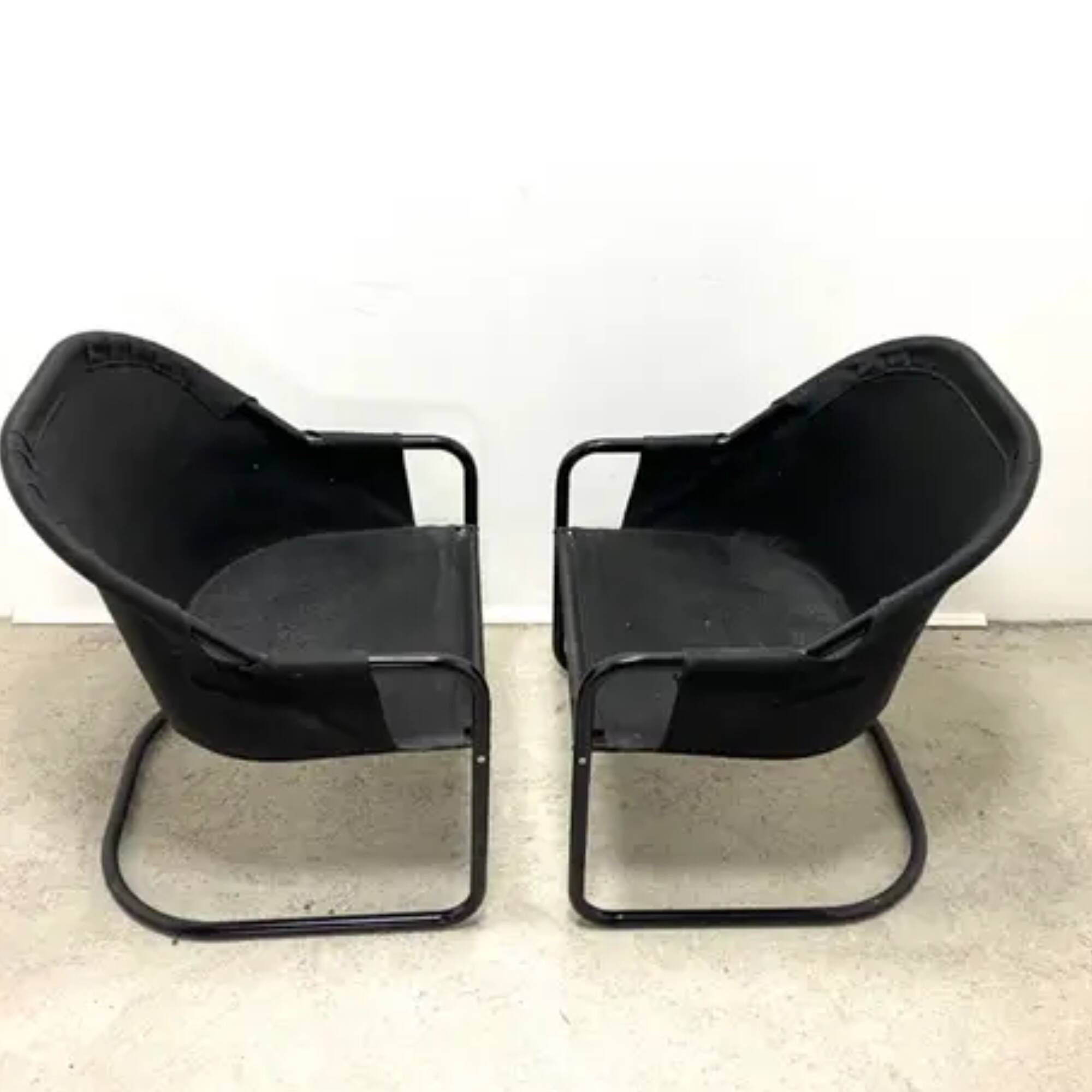 Retro FIAM armchairs Italy 1980s – black metal frame & green upholstery (set of 2)