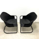 Retro FIAM armchairs Italy 1980s – black metal frame & green upholstery (set of 2)