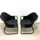 Retro FIAM armchairs Italy 1980s – black metal frame & green upholstery (set of 2)