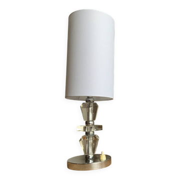 Lampe vintage en cristal et chrome Fabrication française PL Abat-jour