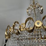 Waterfall chandelier with crystal grapevines and golden aluminum 60s-70s