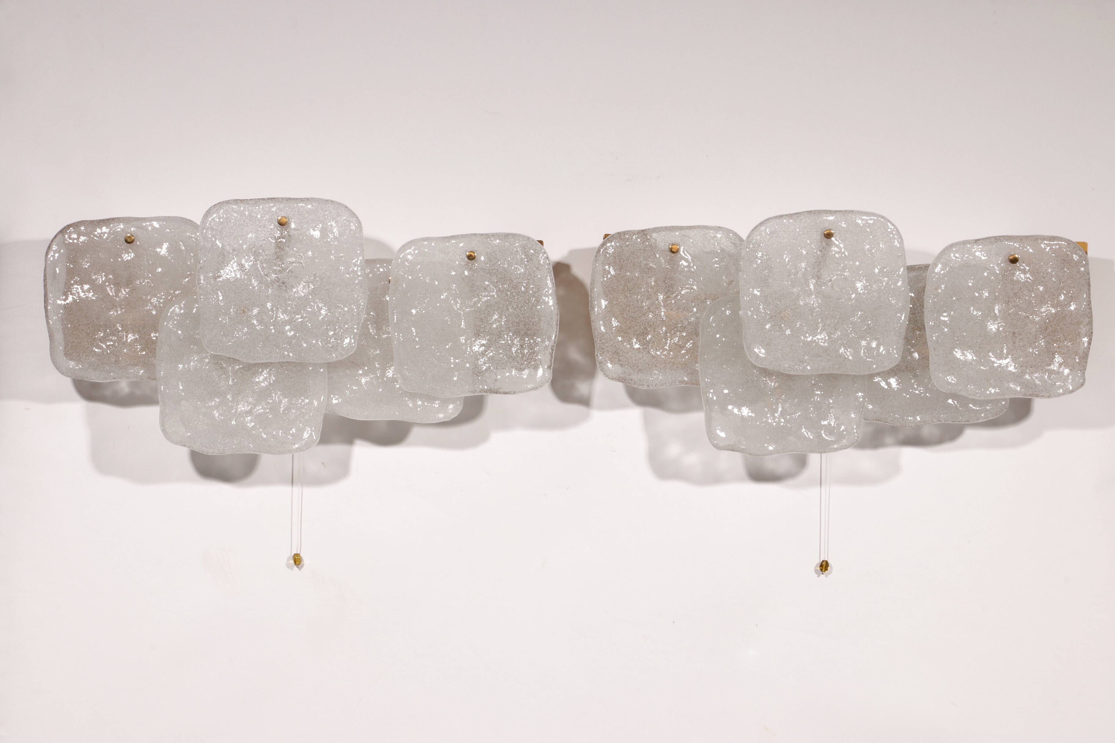 J.T. Kalmar Midcentury Ice Glass Wall Sconces Austria 1960