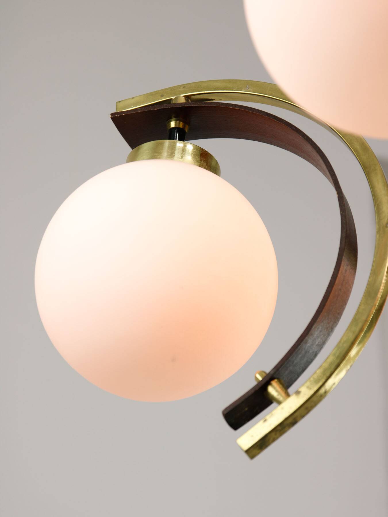 Mid-Century Modern Italian Brass and Opaline Chandelier