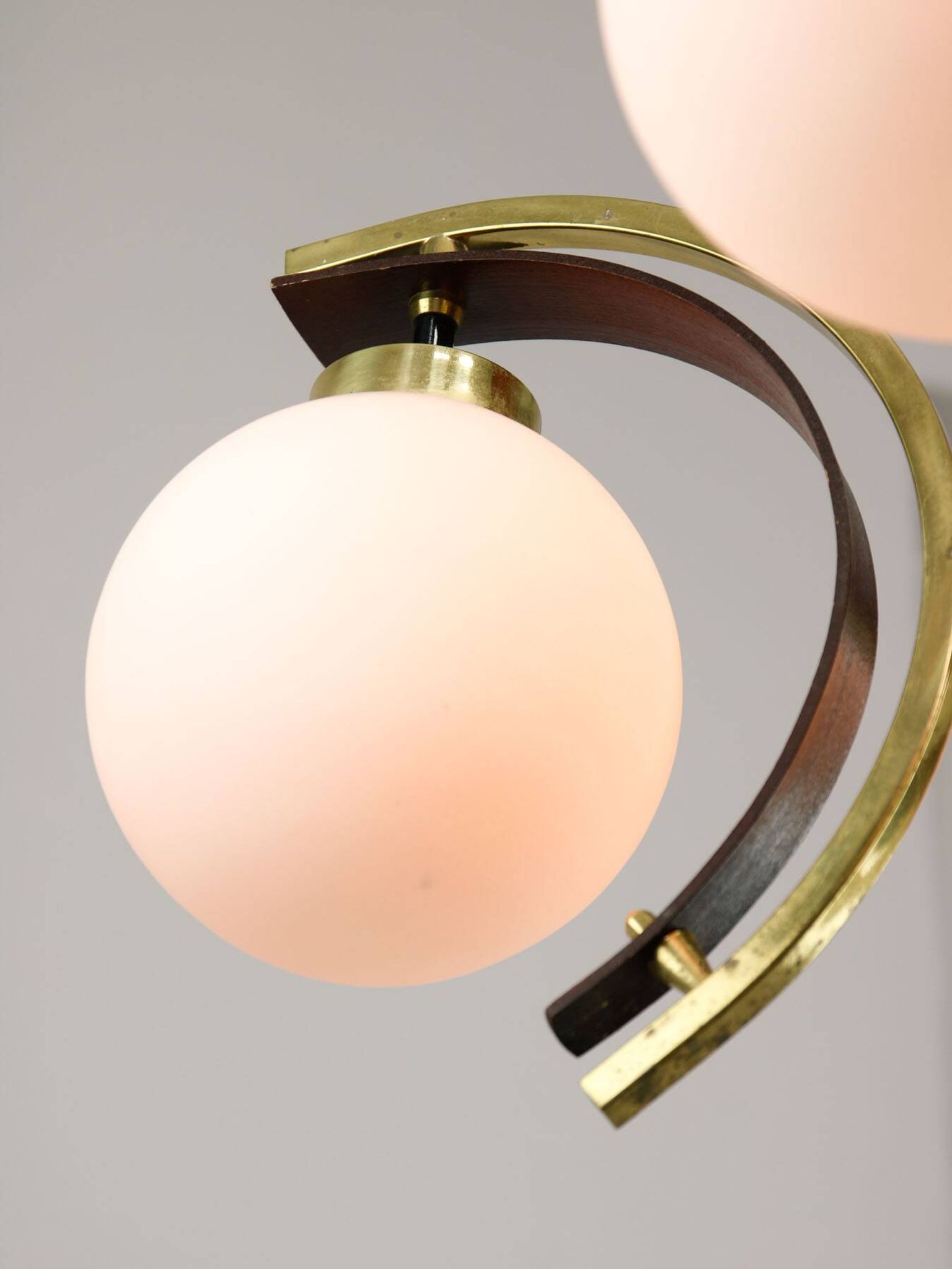 Mid-Century Modern Italian Brass and Opaline Chandelier