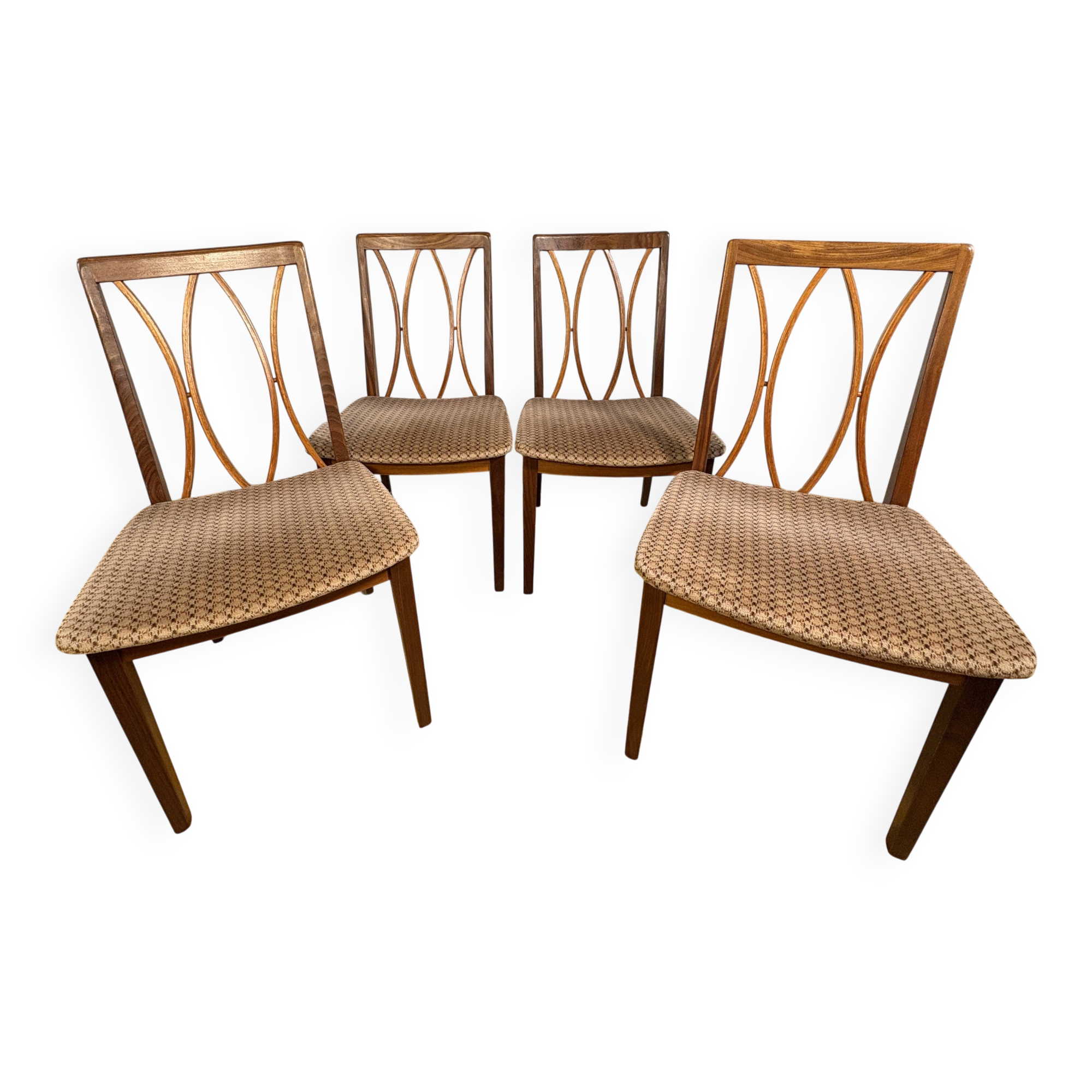 Mid century retro vintage teak and cloth dining chairs by GPlan 1970