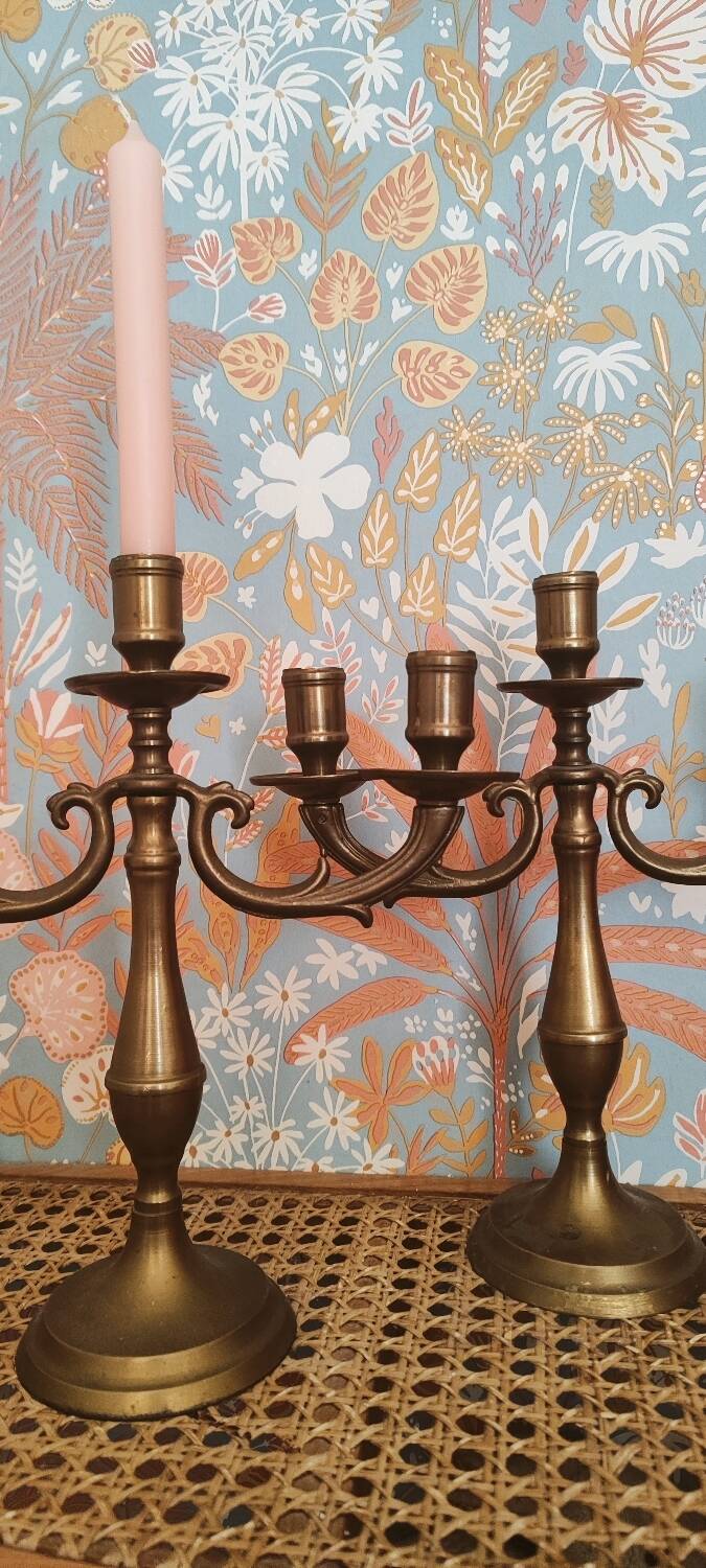 Pair of antique gilded brass candlesticks