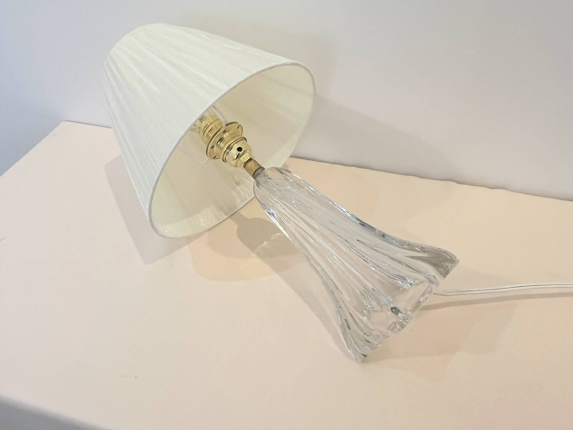 Vintage daum france 1960 crystal lamp base with pleated shade