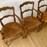 Set of 4 Louis XV style oak straw chairs/armchairs