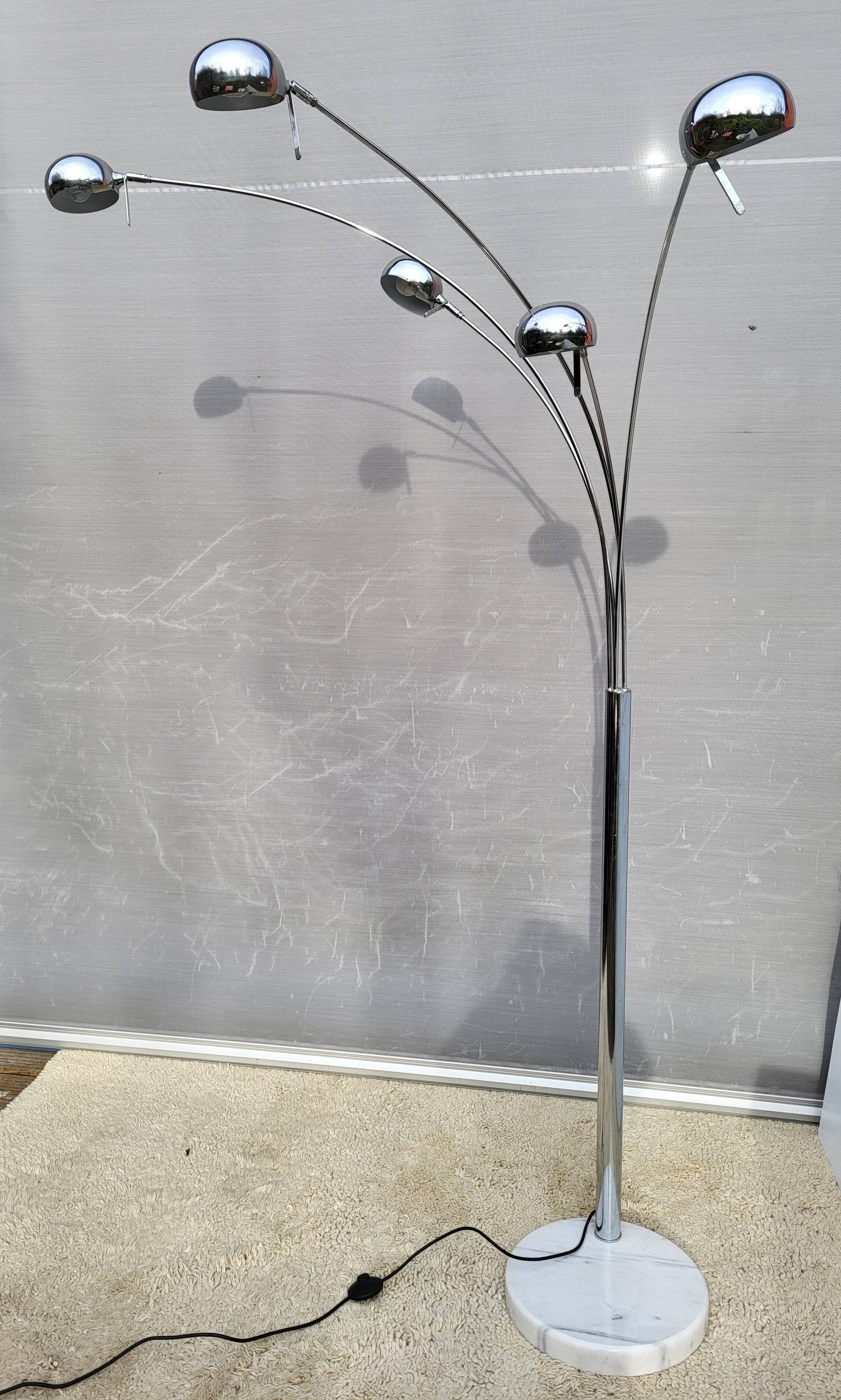 Vintage ARC floor lamp with 5 adjustable chrome arms on marble base