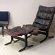 Westnofa patinated leather lounge chair with footrest, Norway 1960s