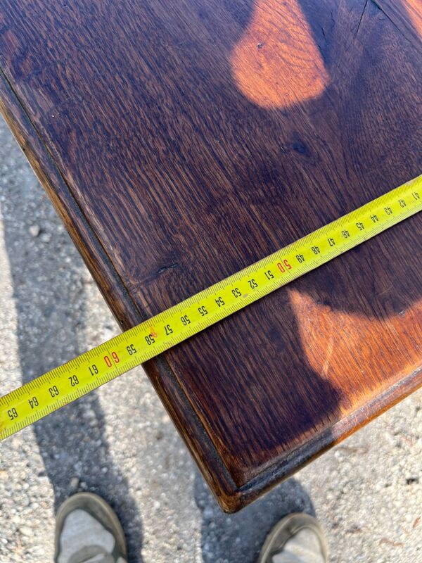 Table ancienne en chêne massif – Pieds tournés balustres et entretoise, sty