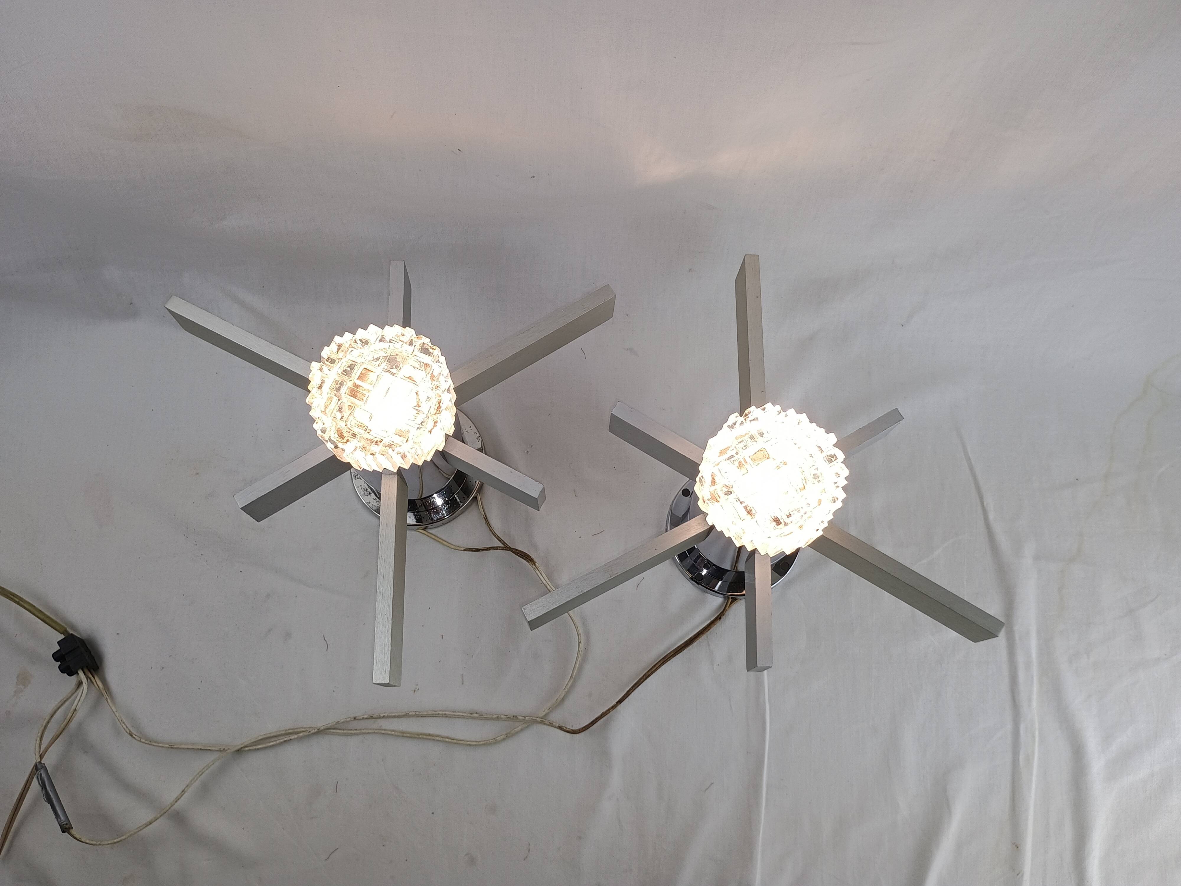 Pair of vintage Italian chrome and glass wall lights, 1960s Sciolari.