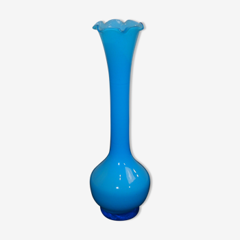 Vase opaline bleu vintage