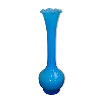 Vase opaline bleu vintage