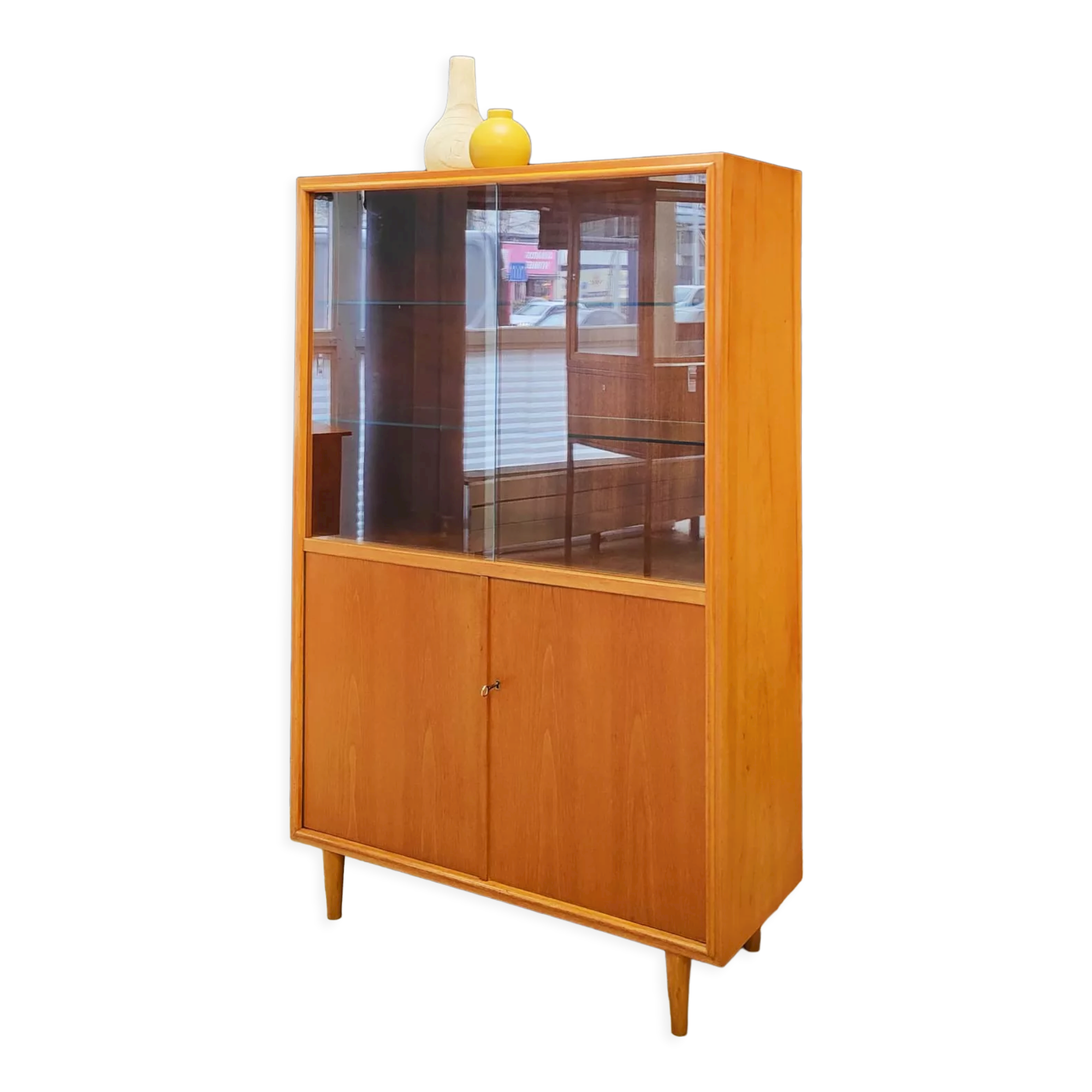 Mid century highboard vintage display cabinet, bookcase