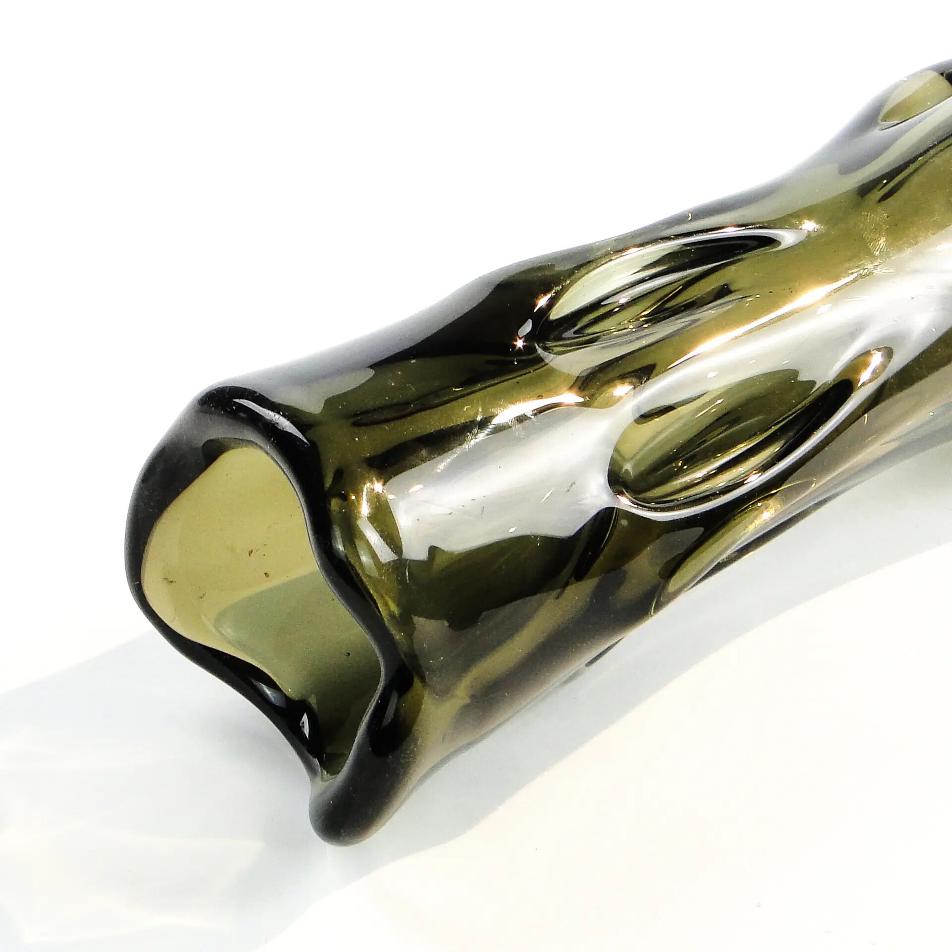 Mid-century modern vase, olive glass, Poland, 1970s
