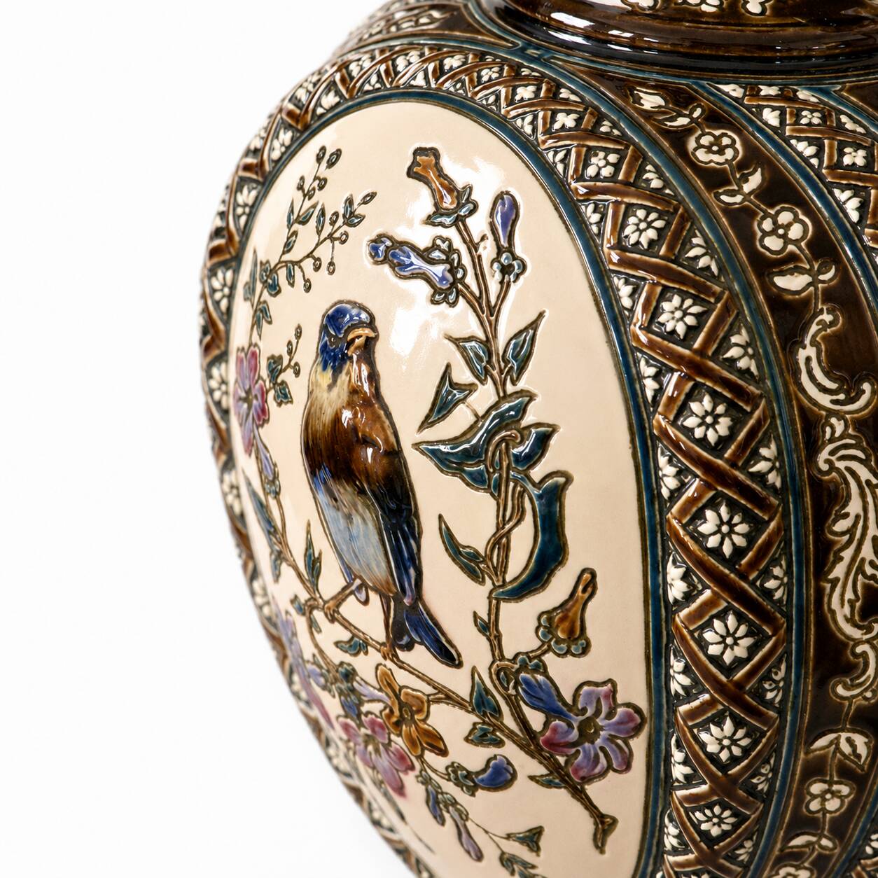 Paire de vases balustres en majolique de 1885 signés Gerbing & Stephan