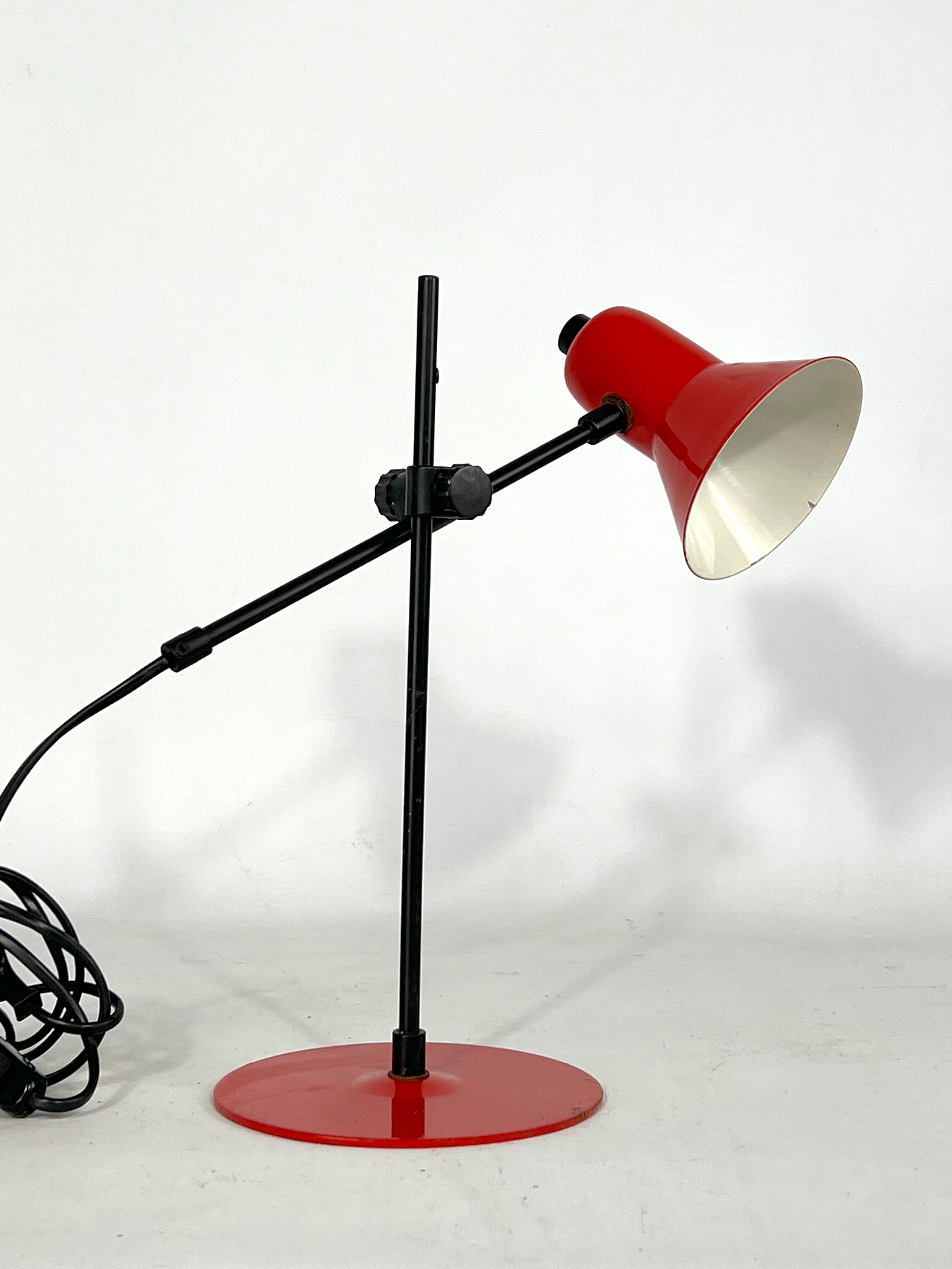 Vintage red table lamp by Veneta Lumi. Italy 1970s