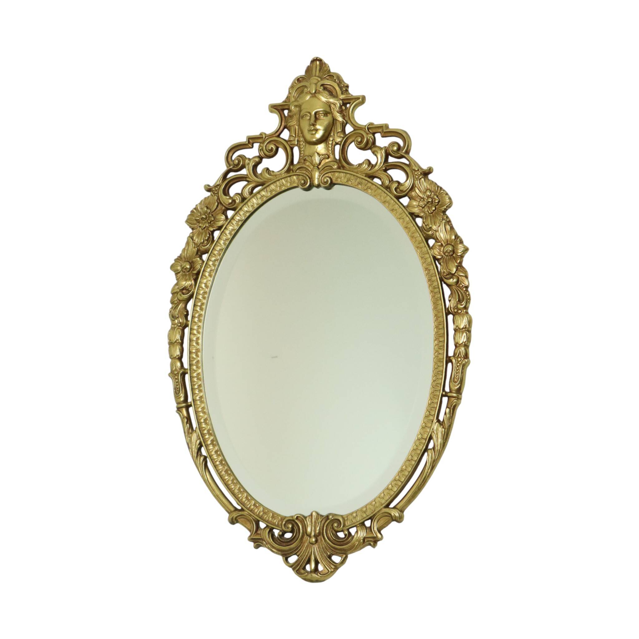Miroir en laiton français à crête dorée style baroque Louis XV des années 1950