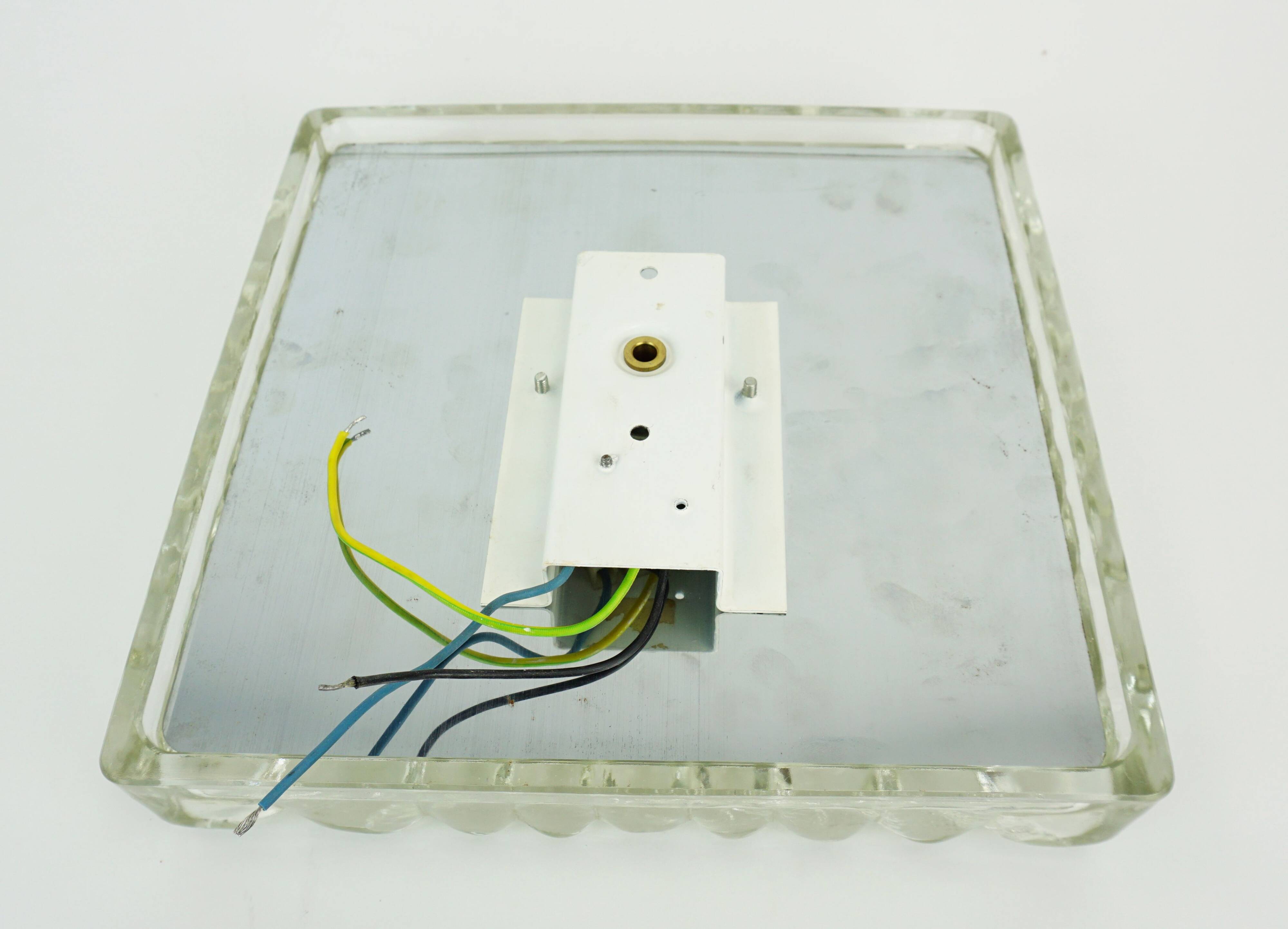 Heavy mid century ice glass wall lamp 1960s 70s sconce hustadt-leuchten