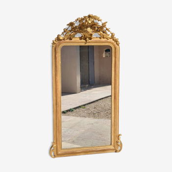 Miroir napoléon iii d'époque xixe, grand modèle, en bois doré, haut : 156 cm