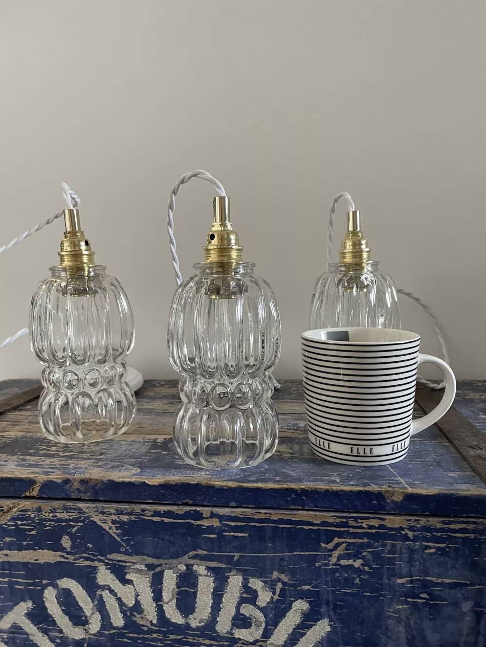 Set of three glass pendant lights of Scandinavian origin