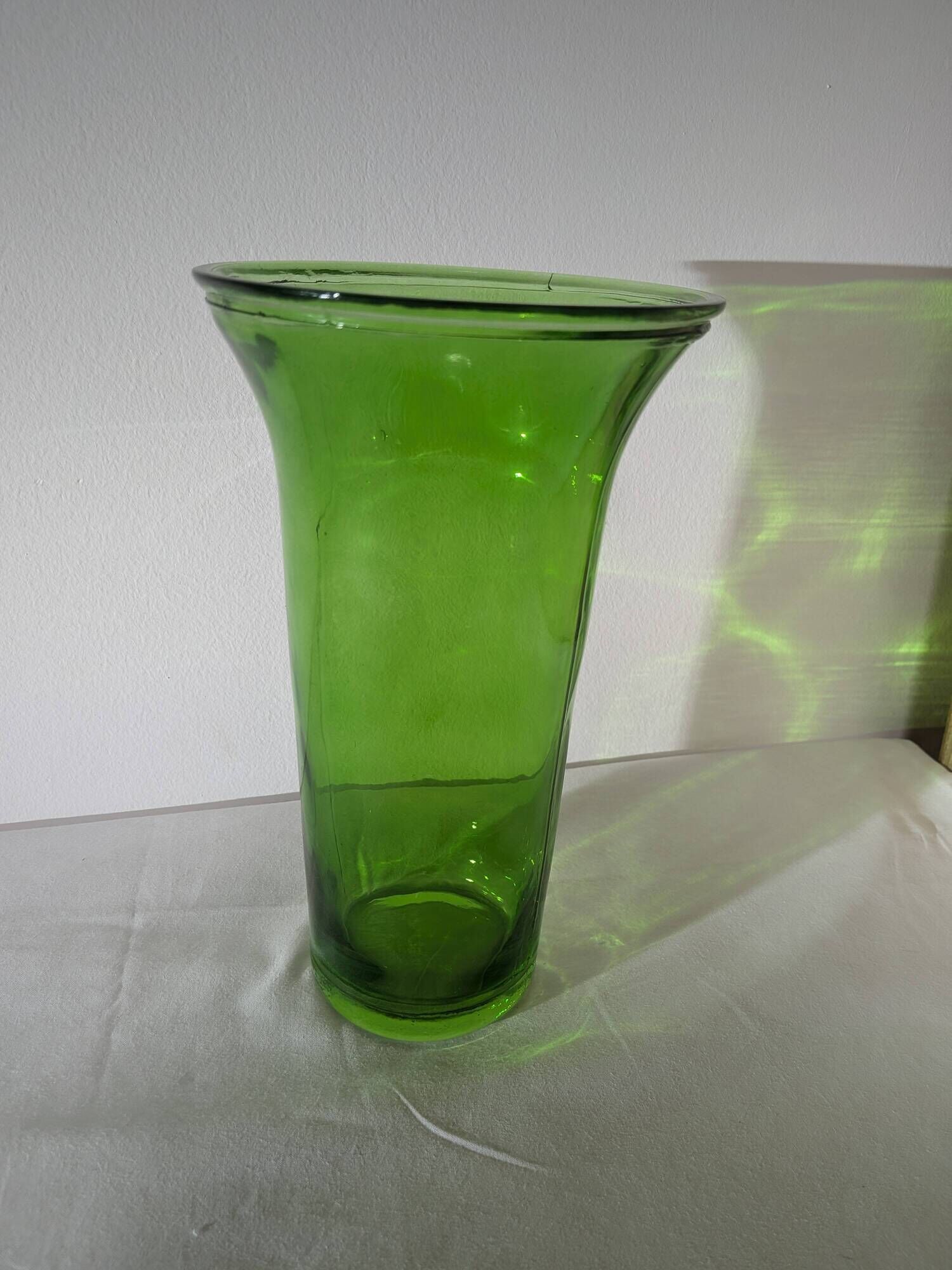 Vintage green glass vase – flared neck – 1960s/70s
