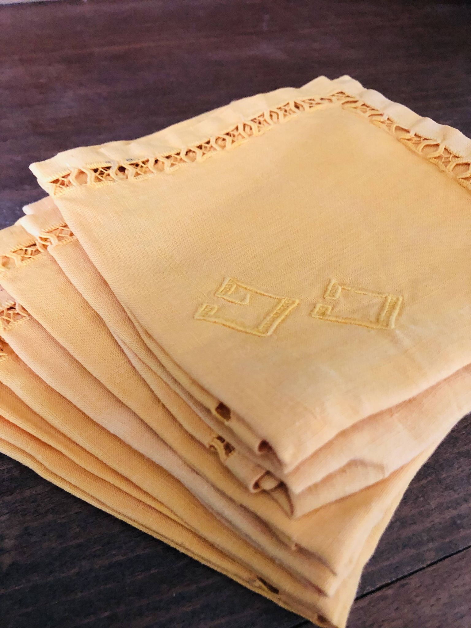 8 serviettes anciennes monogrammées CG - 38x38 cm - Coton