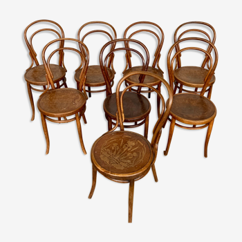 Set of 8 chairs in curved wood Art Nouveau, by Fischel Kohn