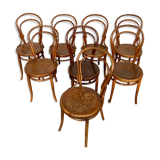 Set of 8 chairs in curved wood Art Nouveau, by Fischel Kohn