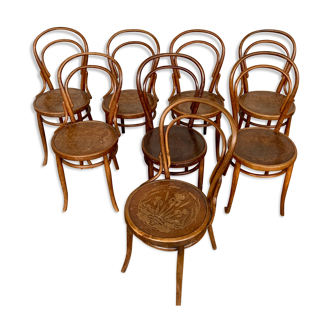 Set of 8 chairs in curved wood Art Nouveau, by Fischel Kohn