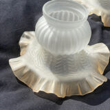 Lampshade lamp, glass tulip, frosted pink froufrou