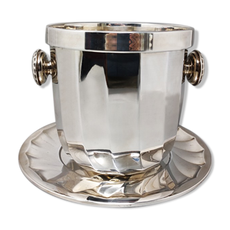 1960s Gorgeous Ice Bucket With Plate in Silver Plated by Ricci for Marengo. Made in Italy