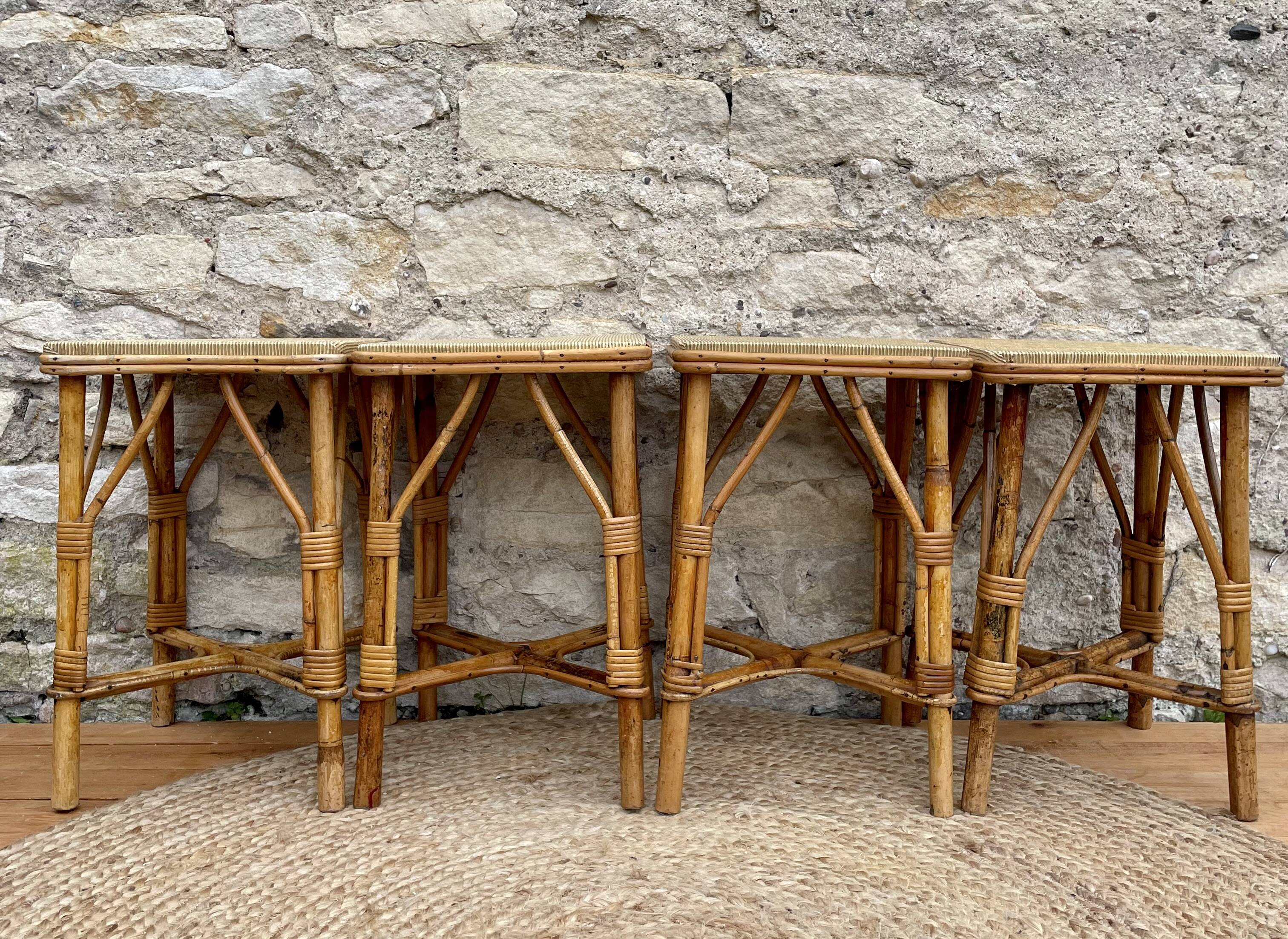 Set of four rattan stools