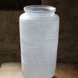 Molded pressed glass vase with geometric decoration Verrerie Legras