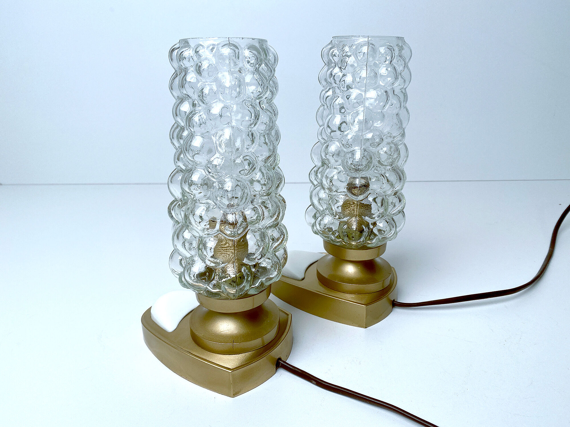 Pair of vintage table lamps, bubble glass, 70s