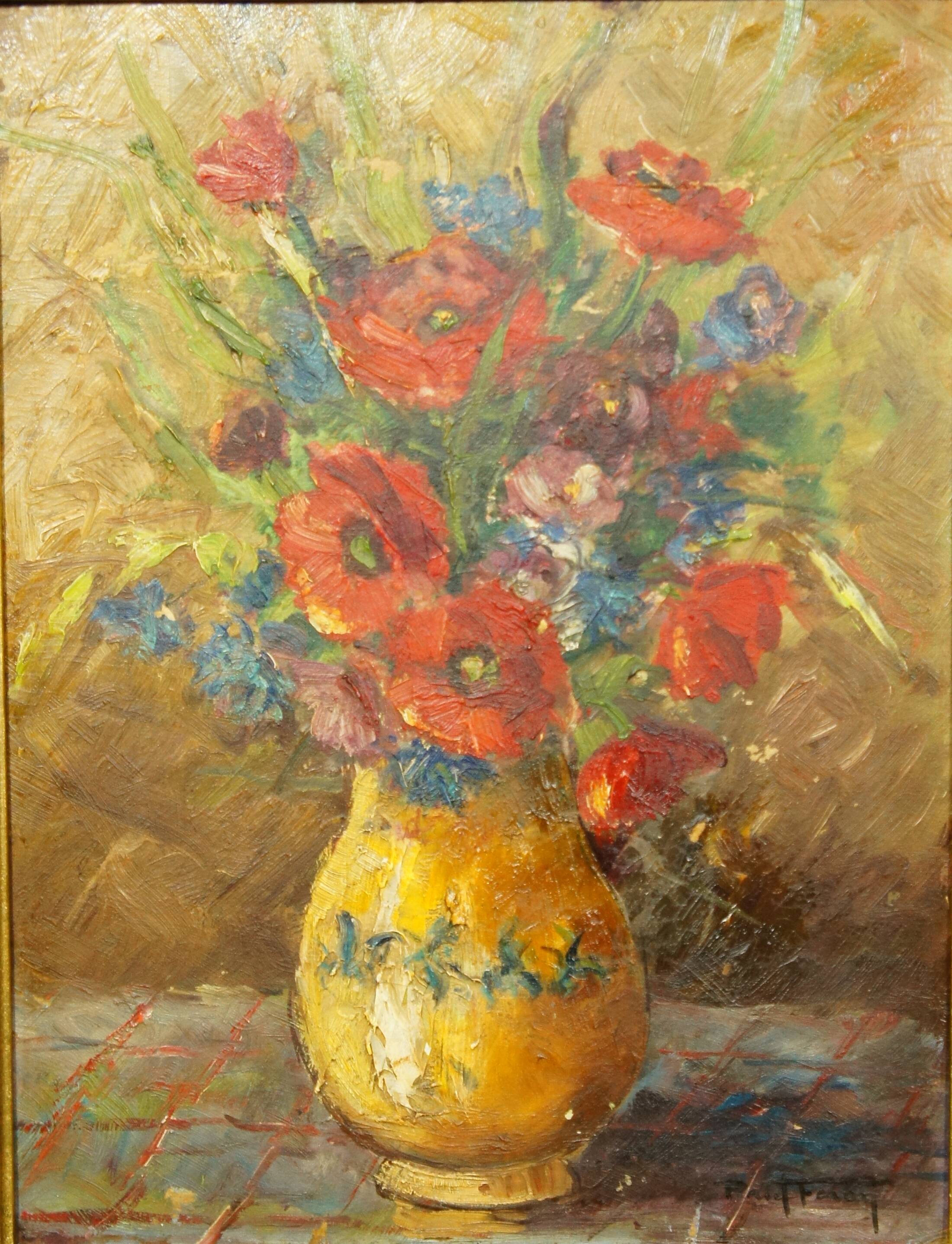 Huile sur bois Paul Féron, cadre à la feuille d'or