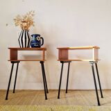 Paire de tables de chevets pieds compas métal