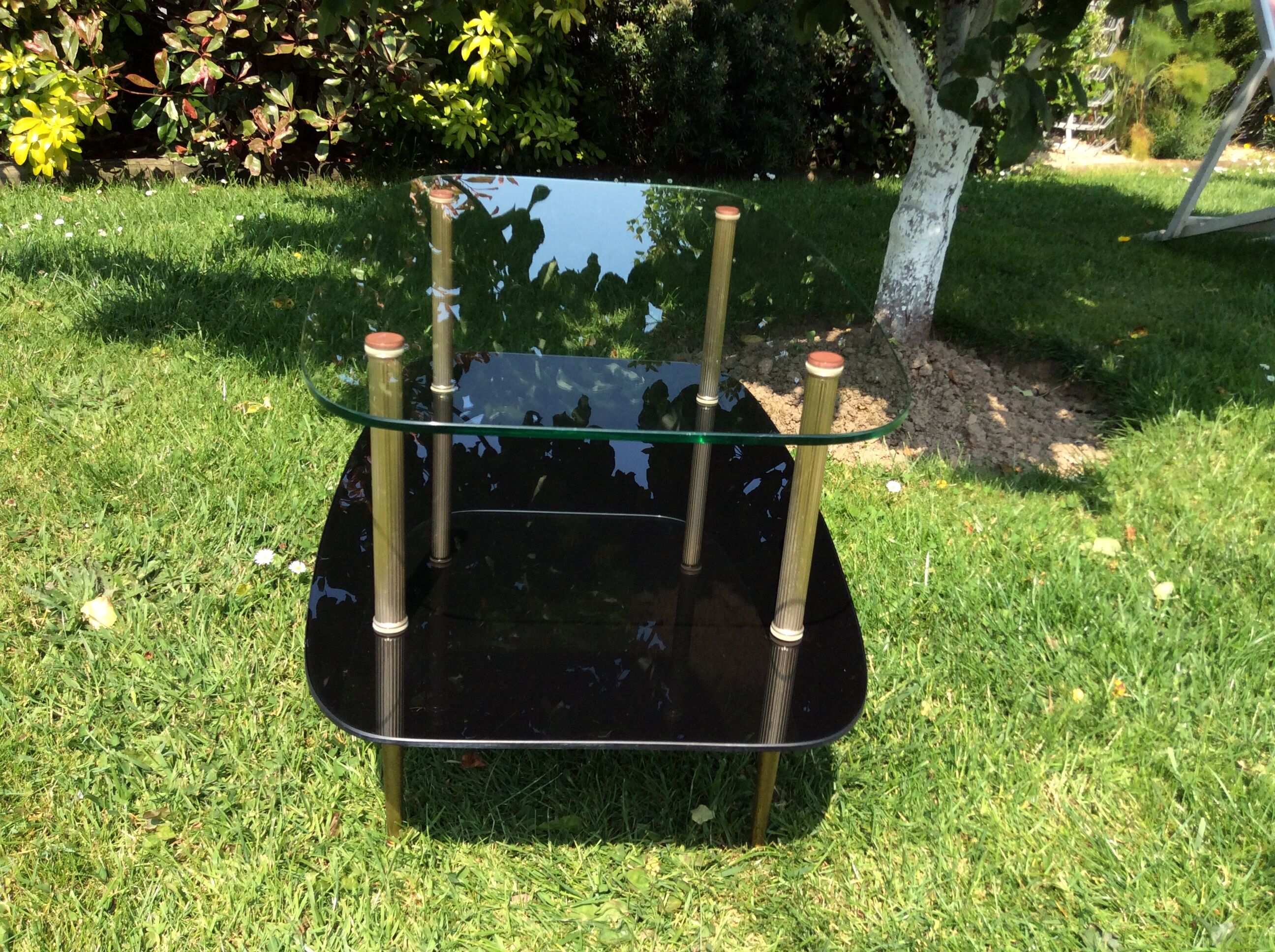 Glass and brass coffee table