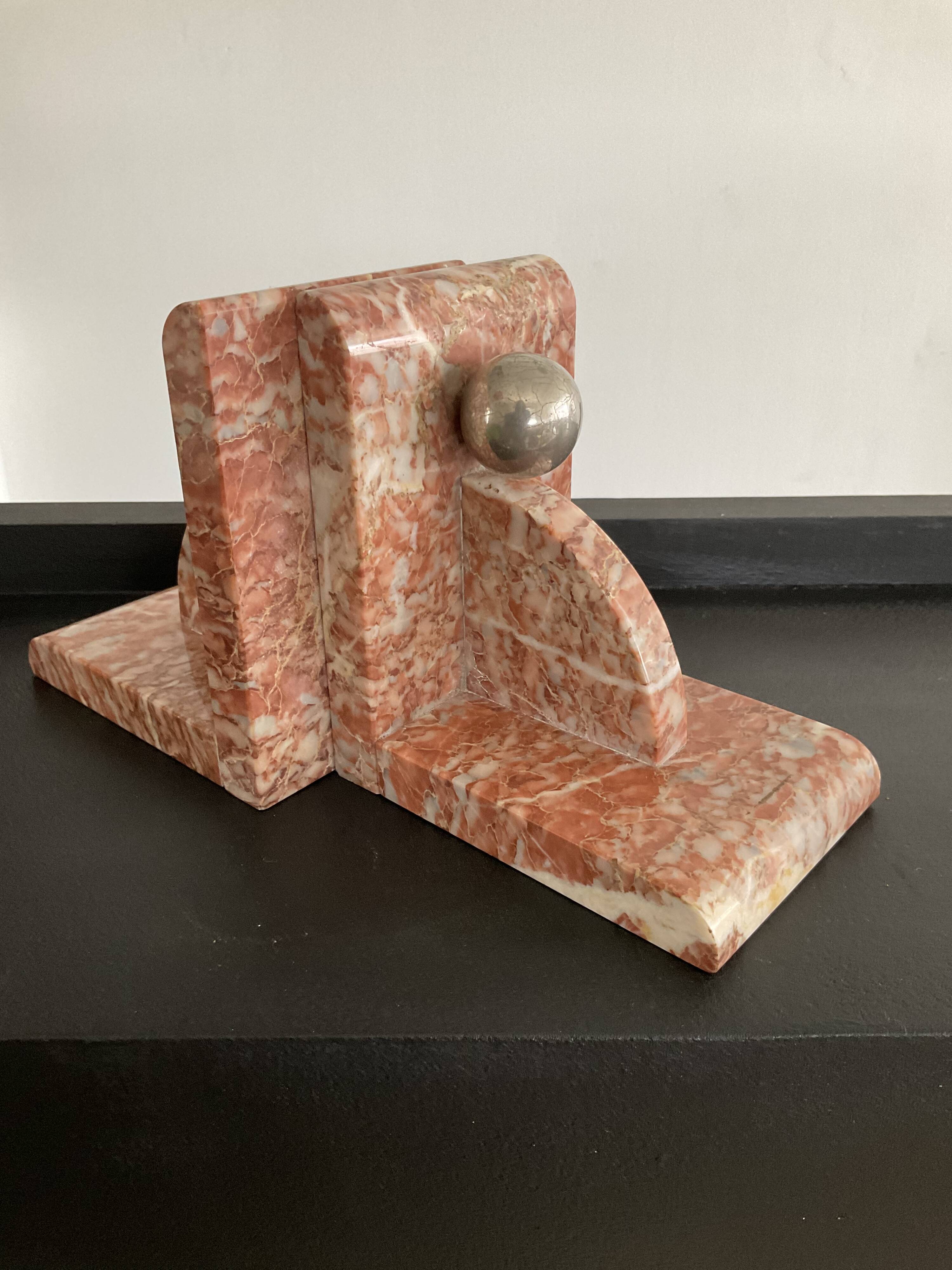 Pair of art deco series-books in marble and brass