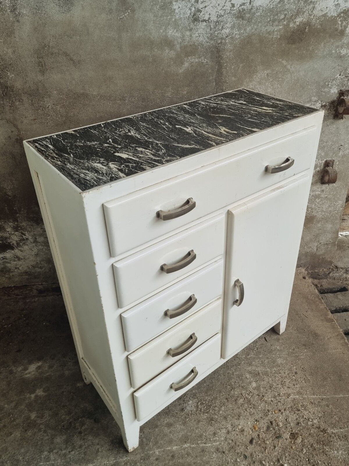 Brocante chest of drawers cream white sideboard 50s